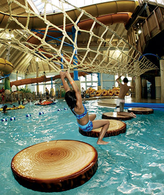 The S.S. Minnow, billed as a “baby shipwreck recreation pool,” shoots water jets and sprays up from the floor. Kids can hop on a floating sea monster or a crab or a snake; if their favorite water animal is a turtle, they should head for the three large turtles at the whirlpool dubbed the Turtle Tub. blueharborresort.com