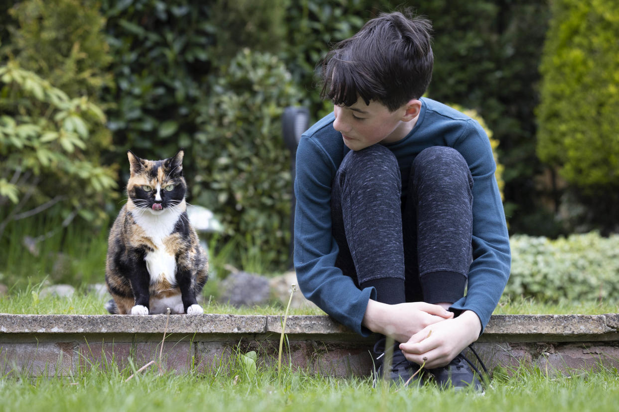 Eleven-year-old Elliot Abery with his cat Chicken, who has been nominated in the Furr-Ever Friends category (Matt Alexander/PA)