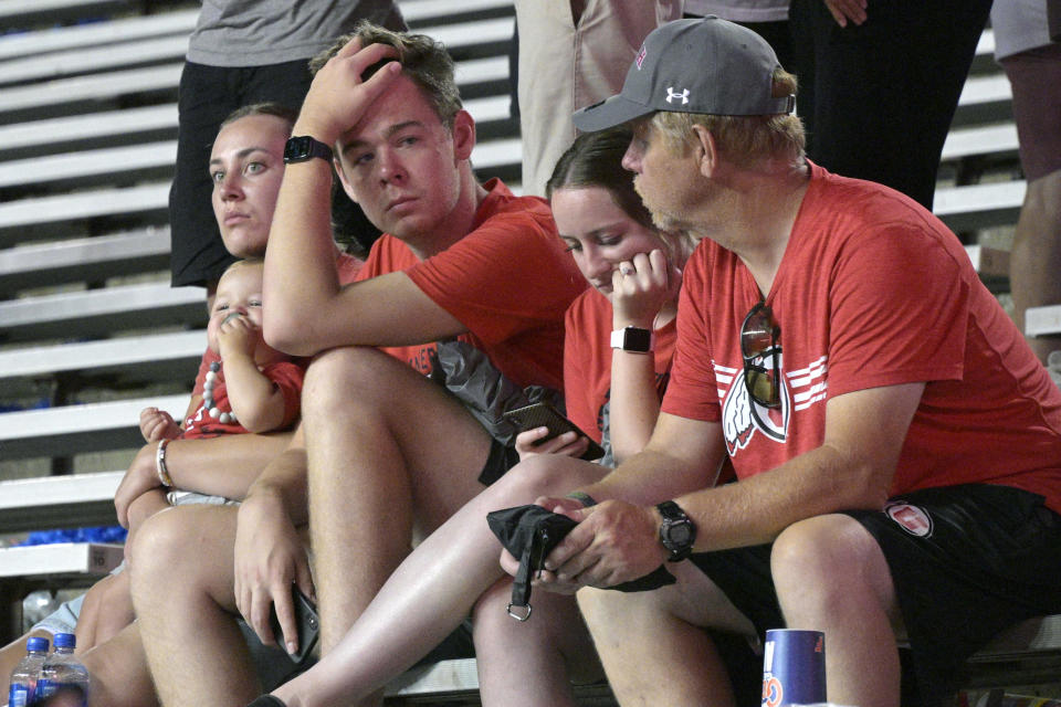 Utah fans remain in the stands after the team's loss to Florida in an NCAA college football game Saturday, Sept. 3, 2022, in Gainesville, Fla. (AP Photo/Phelan M. Ebenhack)