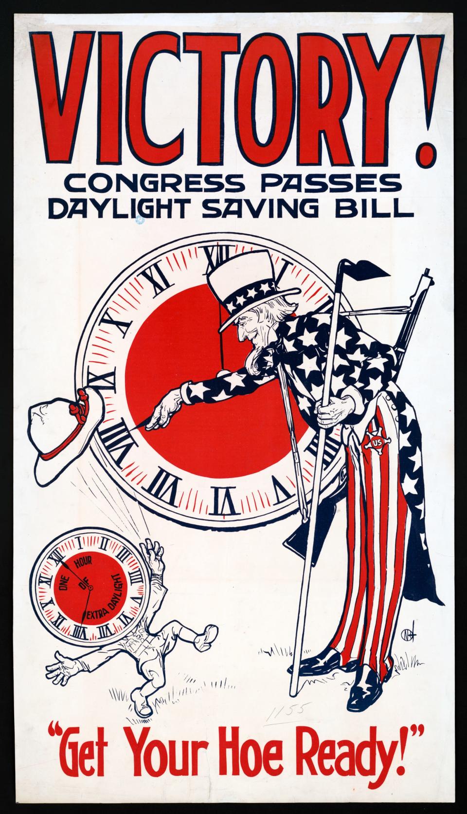 1918 poster celebrating passage of the daylight saving time bill.