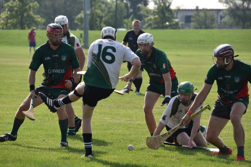 Members of the Cleveland St. Pat's hurling team compete at the national finals in Denver earlier this month.