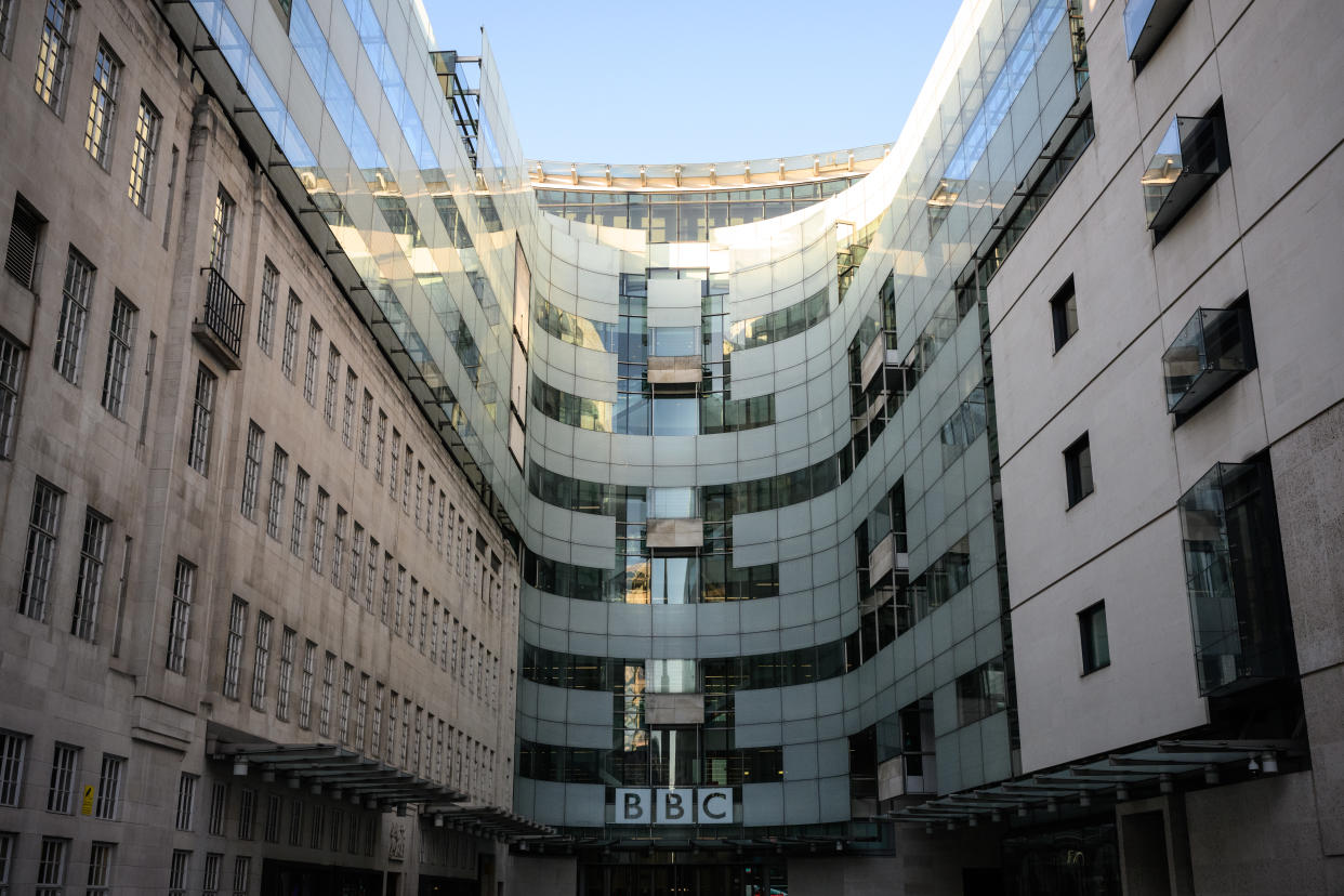 The BBC logo is seen at BBC Broadcasting House on January 17, 2022 in London, England. Culture Secretary Nadine Dorries has hinted that the Government will shortly reveal plans to abolish the licence fee in 2027, with the funding frozen for the next two years. Unlike other subscription services, the BBC faces a number of challenges, including finding a way to charge users, while continuing to provide-free-to-air content over its multiple radio stations. (Photo by Leon Neal/Getty Images)