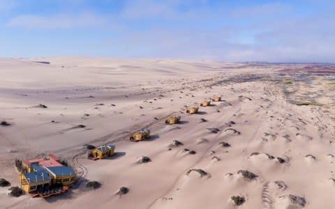 An aerial view of Namibia's Shipwreck Lodge