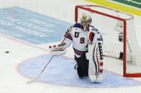 United States' goalie Jon Gillies reacts after giving up a goal to Canada's Connor McDavid during the third period of their IIHF World Junior Championship ice hockey game in Malmo, Sweden, December 31, 2013. REUTERS/Alexander Demianchuk (SWEDEN - Tags: SPORT ICE HOCKEY)