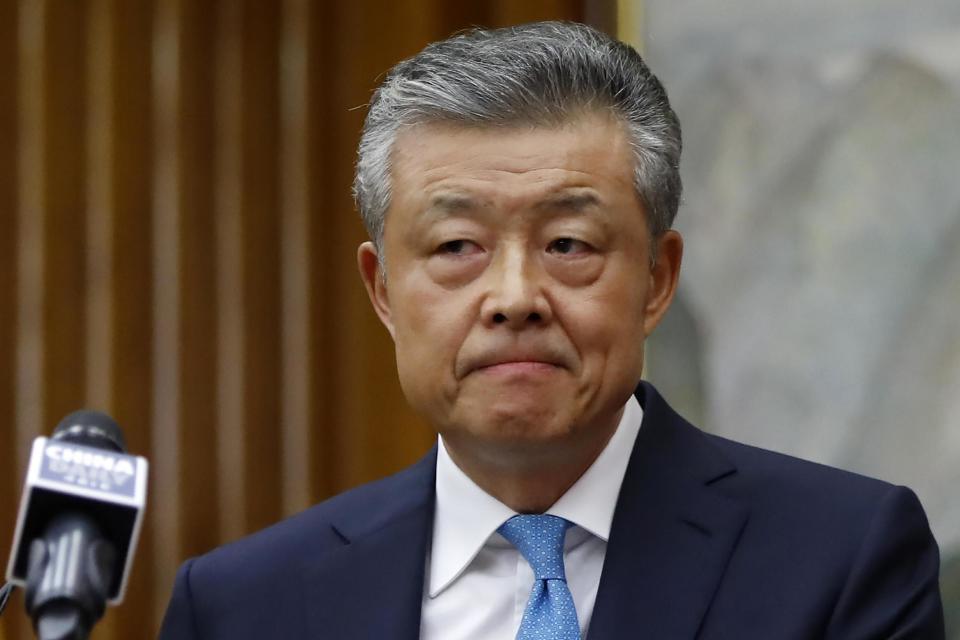 Chinese Ambassador to the UK Liu Xiaoming suggested footage allegedly showing Uighurs being led onto trains was “fake”. (AFP via Getty Images)