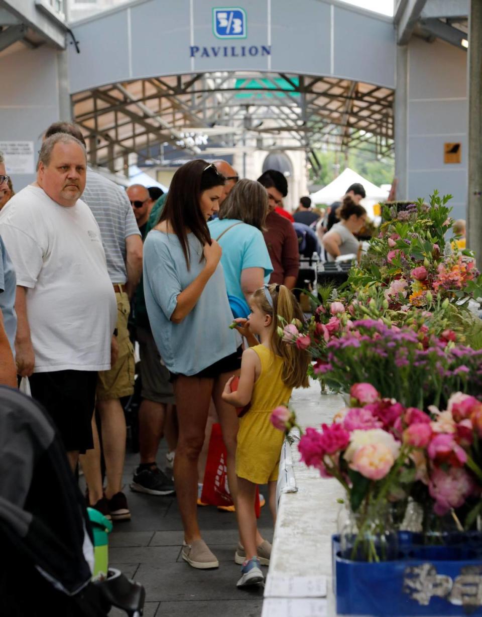 Besides seasonal fruits and vegetables, flowers are available from many vendors at the Lexington Farmers Market.