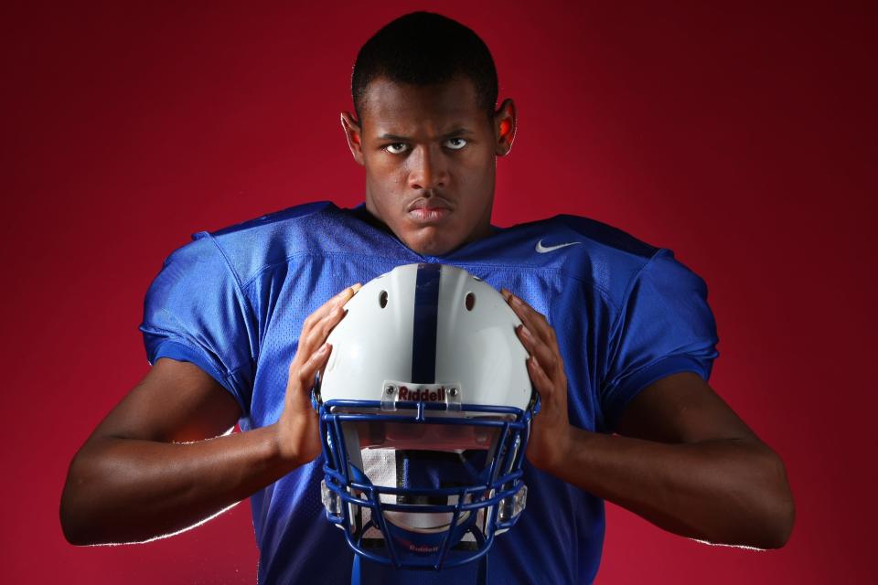 Dont'a Hightower of Marshall Co. is the Midstate Defensive Player of the Year, shot December 20, 2007.