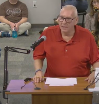 Elwood "Butch" Kuentzler of the Estrella Conservative Republican Club speaks at a meeting of the Liberty Elementary School District on Nov. 14, 2022. This is a screenshot from a video of the meeting the district posted on YouTube