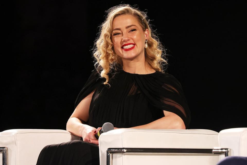 <p>Ernesto Ruscio/Getty </p> Amber Heard at the Taormina Film Festival in June.