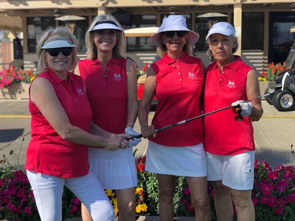 Rae Crogan, Terri Kelly, Nan Scholhamer and Judy Rhodes were among the players at the Palm Desert Greens Country Club fundraiser for Alzheimers Coachella Valley.