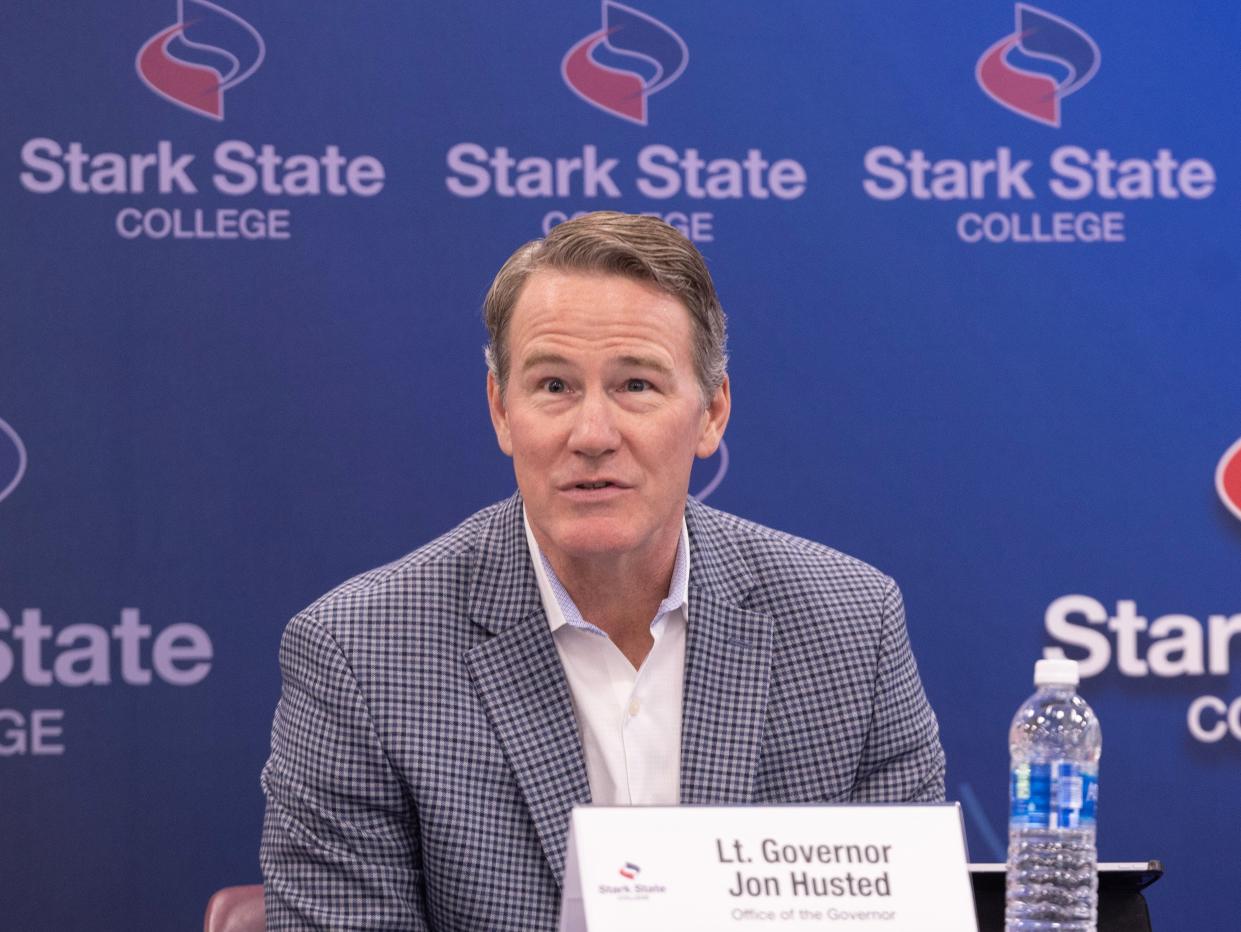 Lt. Gov. Jon Husted speaks during an AI roundtable held at Stark State College on Friday.