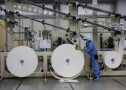 Adult diaper production line at a factory of Daio Paper Corporation's subsidiary Elleair in Fujinomiya