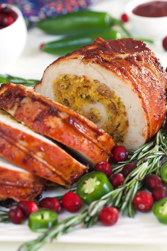 Spicy Cornbread and Sausage Stuffed Turkey Roulade