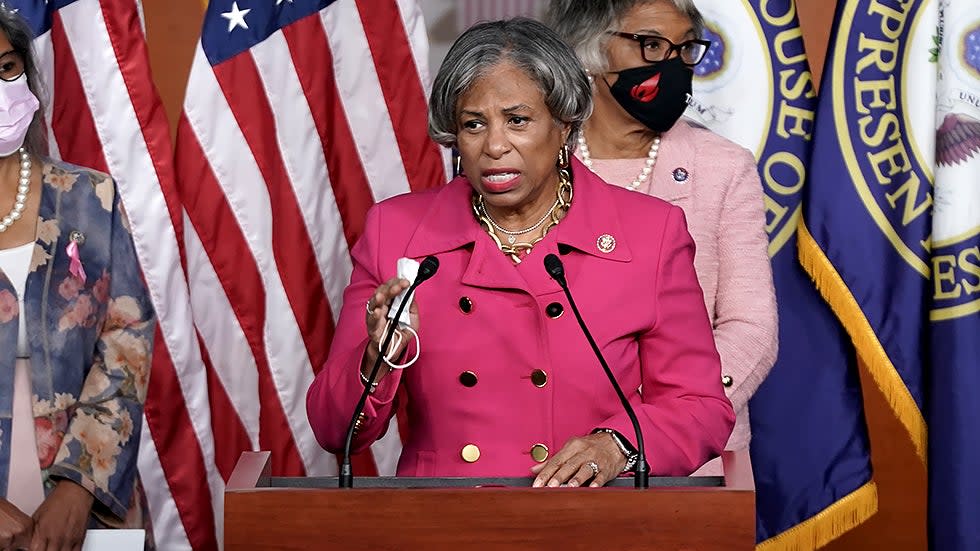 Rep. Brenda Lawrence (D-Mich.) addresses reporters during a press conference on Wednesday, October 27, 2021 with members of Congressional Black Caucus to discuss Black policy priorities.