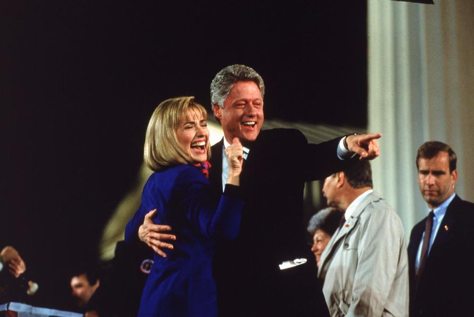 Bill and Hillary Clinton dance during the inaugural ball, January 1993.