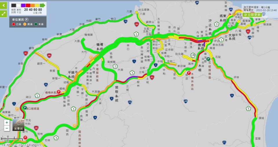 （圖截取自高速公路1968即時路況）