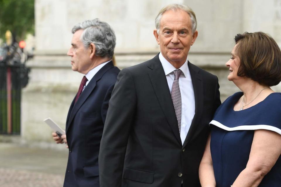 Former Prime Ministers Tony Blair and Gordon Brown at today's service (Jeremy Selwyn)