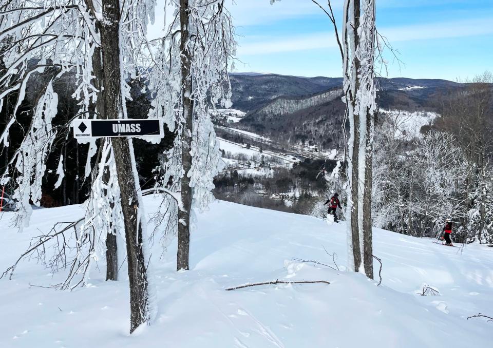 The start of the UMass ski trail at Berkshire East ski area.