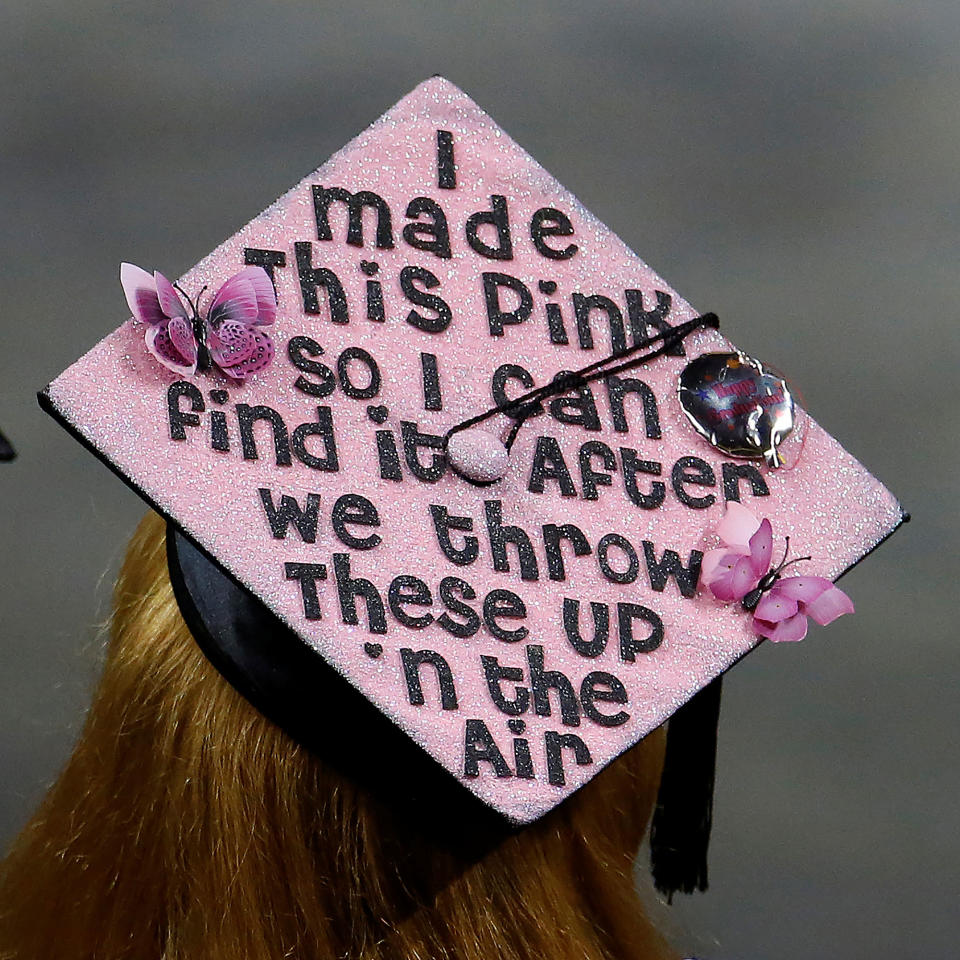 <p>A graduate’s mortar board hat is pictured during a commencement for Medgar Evers College in the Brooklyn borough of New York City, New York, June 8, 2017. (Photo: Carlo Allegri/Reuters) </p>