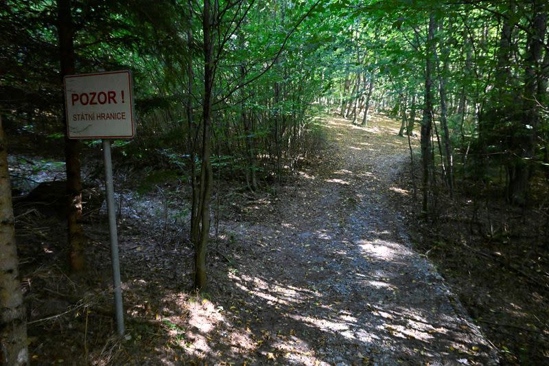 FILE PHOTO: Sign reading, "Attention! State border", is seen on Czech-Slovak green border