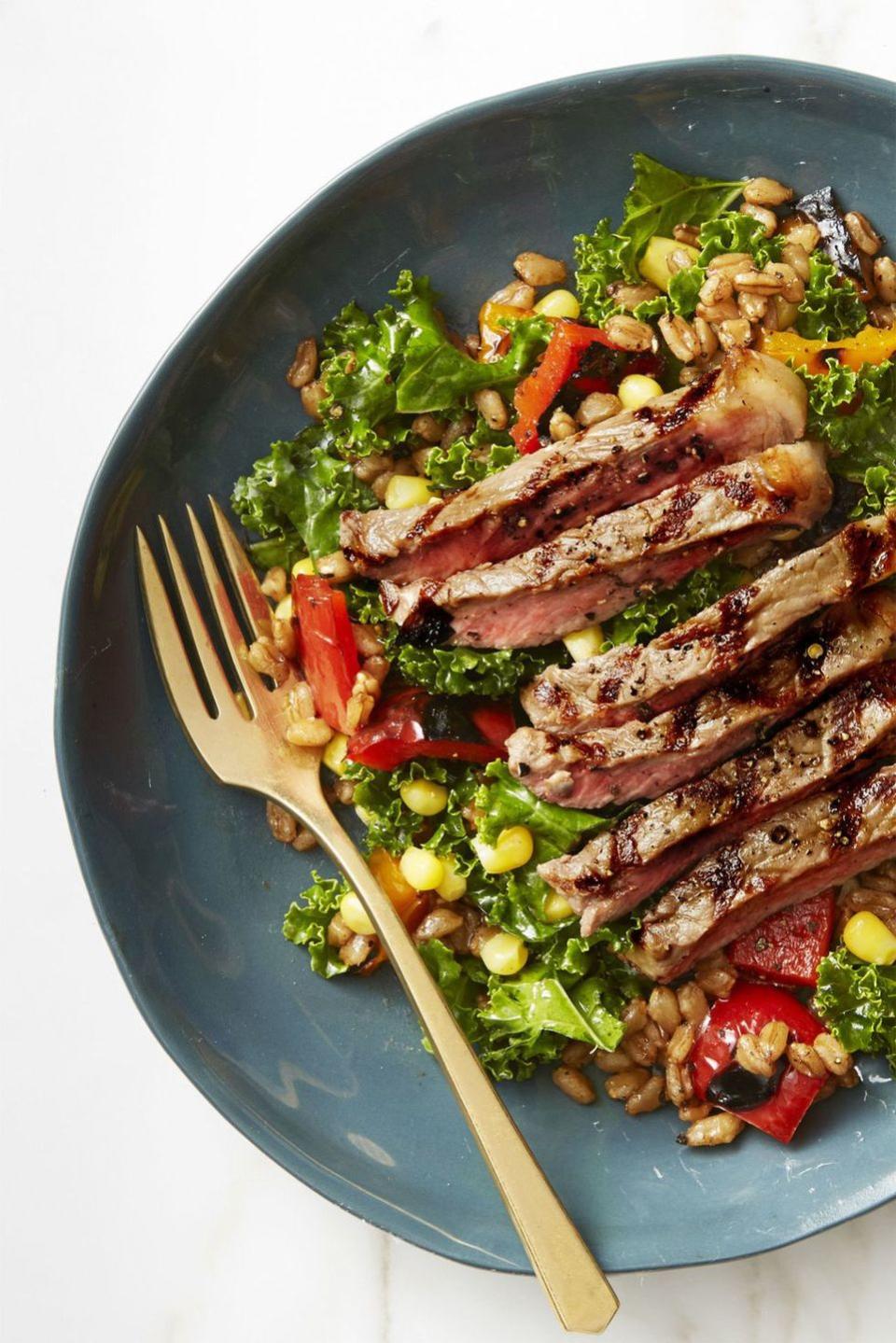 Summer Farro Salad With Grilled Steak