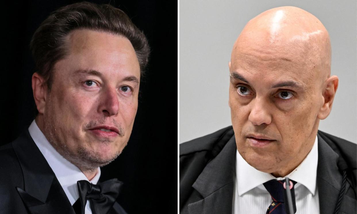 <span>In April, the supreme court judge Alexandre de Moraes (right) ordered the suspension of dozens of accounts for allegedly spreading disinformation – a request that Elon Musk (left) denounced as censorship.</span><span>Photograph: Etienne Laurentevaristo Sa/AFP/Getty Images</span>