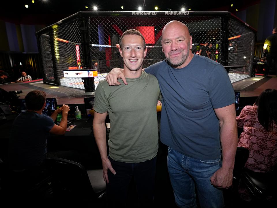 Mark Zuckerberg and Dana White at a UFC event in October 2022