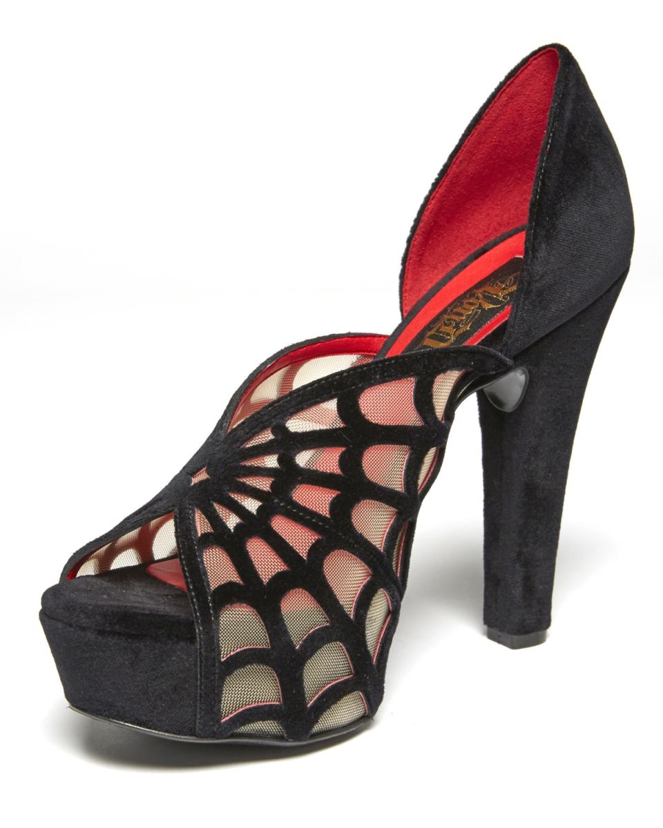 Von D Shoes' Adele with black velvet spiderweb vamp and 5-inch heel.