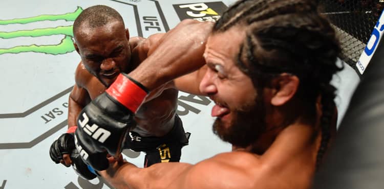 Kamaru Usman elbows Jorge Masvidal at UFC 251 on Fight Island