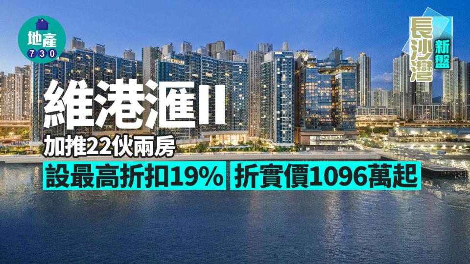 維港滙II加推22伙兩房 設最高折扣19% 折實價1096萬起｜長沙灣新盤 