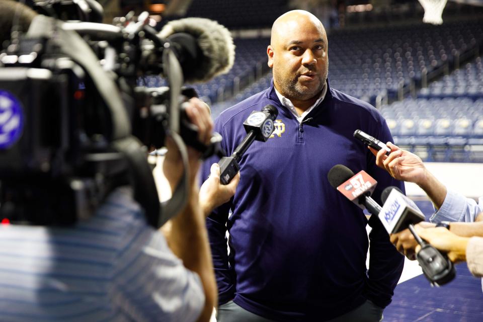 Notre Dame head coach Micah Shrewsberry's team is scheduled to host the Cardinals on Feb. 16.