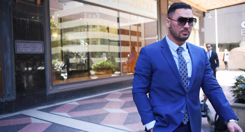 Salim Mehajer arrives at the Downing Centre District Court in Sydney, August 13, 2020.