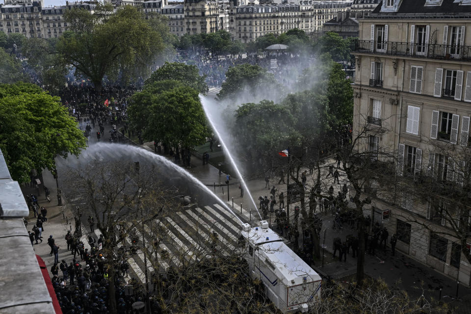 Police attend protests during Labor and Solidarity Day on May 1, 2023 in Paris, France. / Credit: Onur Coban/dia images via Getty Images