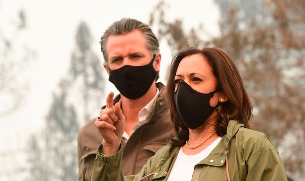 Harris and Newsom survey wildfire damage together in California last summer.  (Photo: FREDERIC J. BROWN via Getty Images)