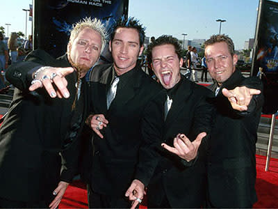 Those well-mannered blokes from Lit at the Los Angeles Staples Center premiere of 20th Century Fox's Titan A.E.