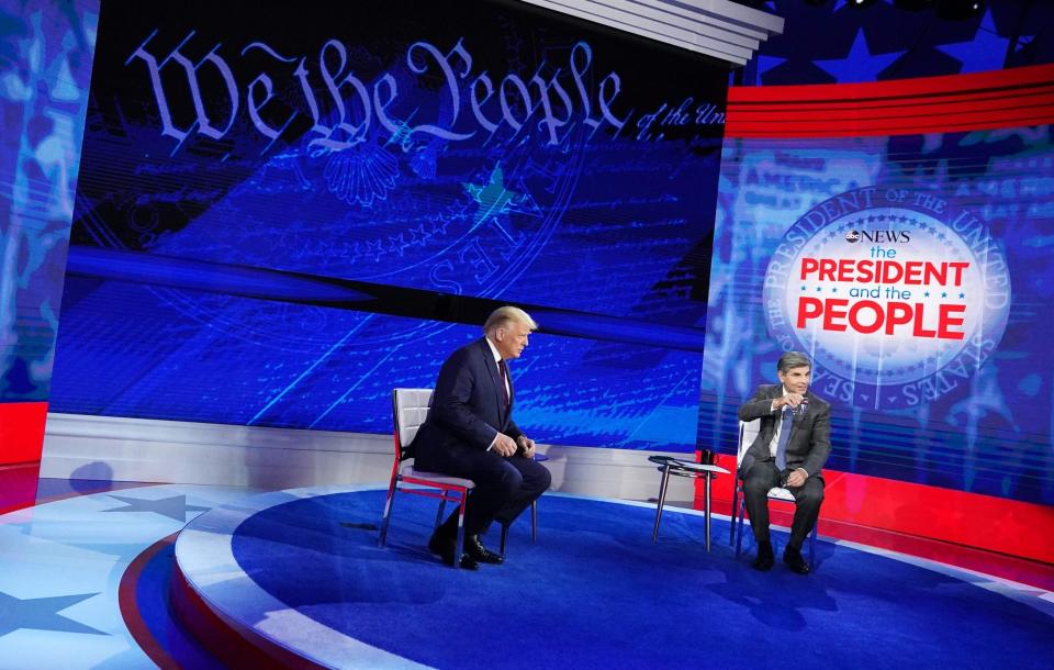 US President Donald Trump sits with ABC New anchor George Stephanopoulos (AFP via Getty Images)