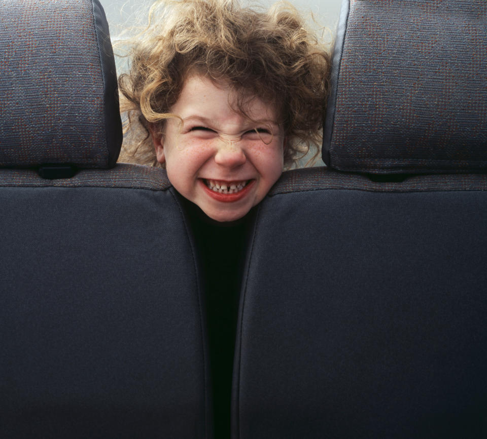 Child being annoying on public transit or airplane