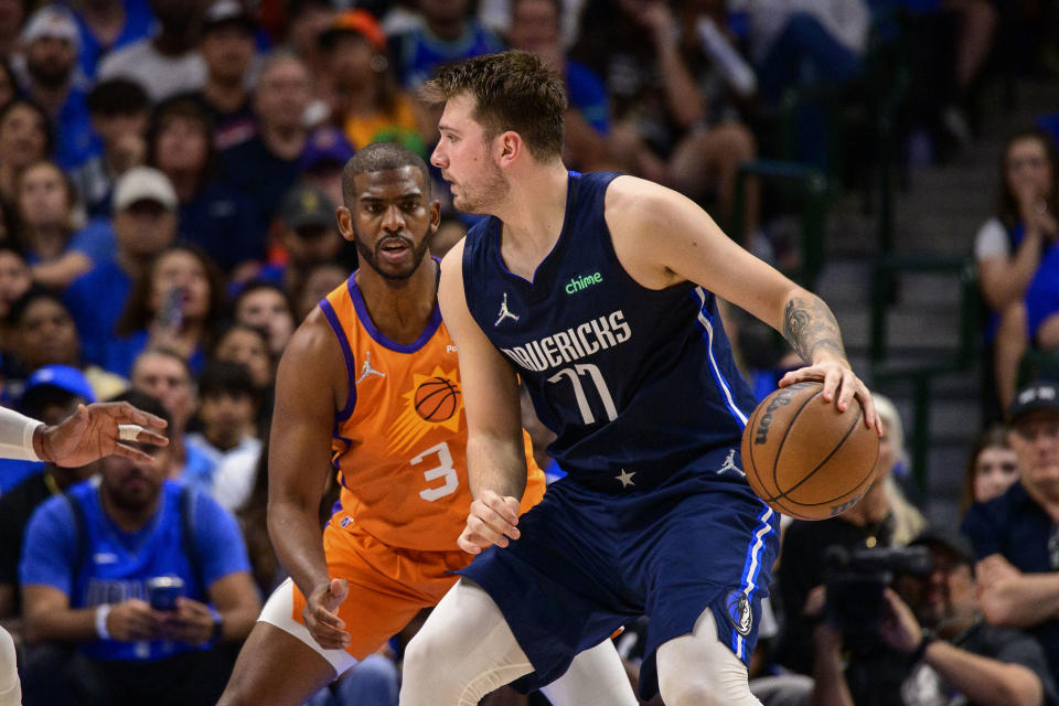 Phoenix Suns point guard Chris Paul and Dallas Mavericks counterpart Luka Doncic meet in a pivotal Game 5 from different sides of their primes.  (Jerome Miron/USA Today Sports)