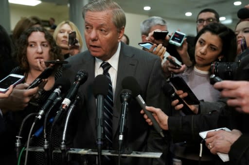 Senator Lindsey Graham speaks to members of the media after a closed door briefing by Central Intelligence Agency Director Gina Haspel