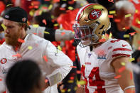 Kyle Juszczyk #44 of the San Francisco 49ers reacts after losing to the Kansas City Chiefs 31-20 in Super Bowl LIV at Hard Rock Stadium on February 02, 2020 in Miami, Florida. (Photo by Ronald Martinez/Getty Images)