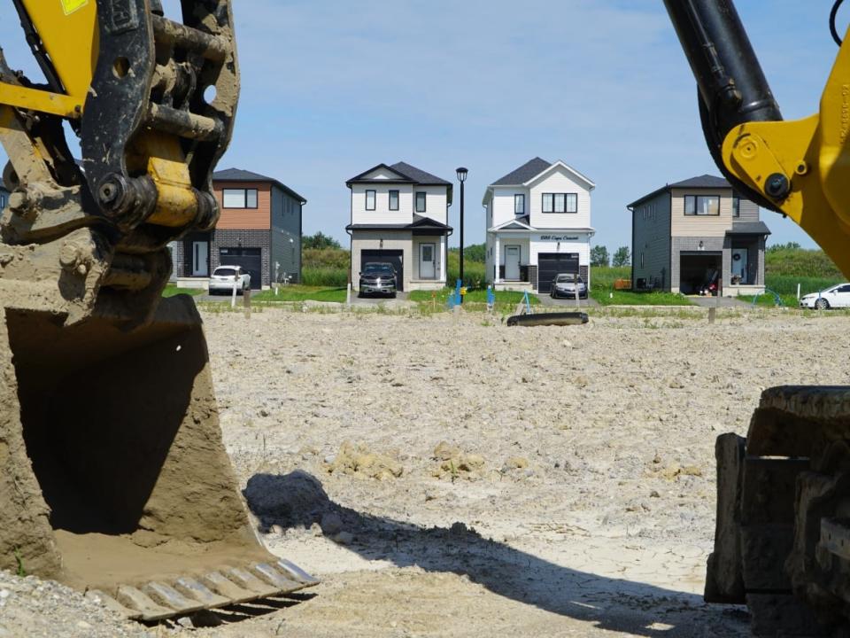 A housing development on the northern edge of London, Ont., is shown Monday.  Despite the homebuilding growth in the province, the Smart Prosperity Institute says in a new report that Ontario will likely never meet its target of adding 1.5 million homes by 2031. (Colin Butler/CBC News - image credit)