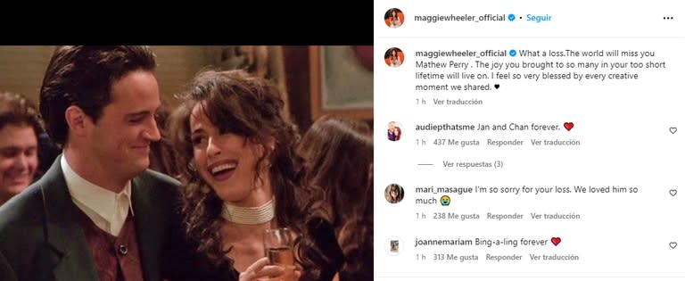 El desgarrador posteo de Maggie Wheeler por la muerte Matthew Perry (Foto: captura Instagram/@maggiewheeler_official)