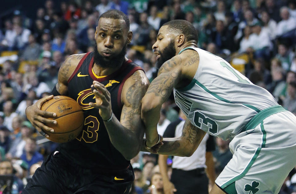 Marcus Morris told reporters on Saturday that there is only one other player in the NBA who can defend LeBron James as well as he does. (AP)