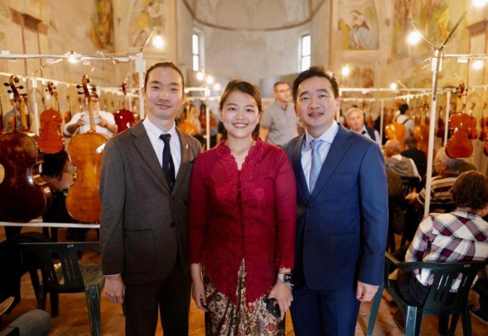 (From left) Samuel Wong Li Wei, Chang Song Jie and Tan Ching Seng at the 17th International Violin making Competition organised by the National Association of Artistic Italian Lutherie. — Picture courtesy of Seventh Diciso 