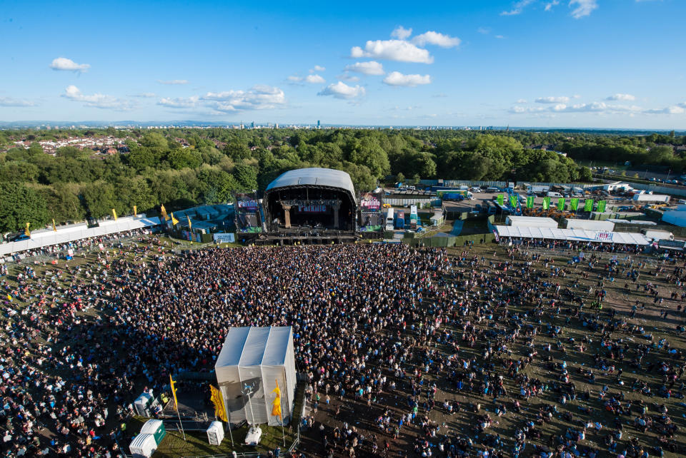 View from above of the festival site on day 2 of Parklife festival on June 07, 2015 in Heaton Park Manchester, United Kingdom