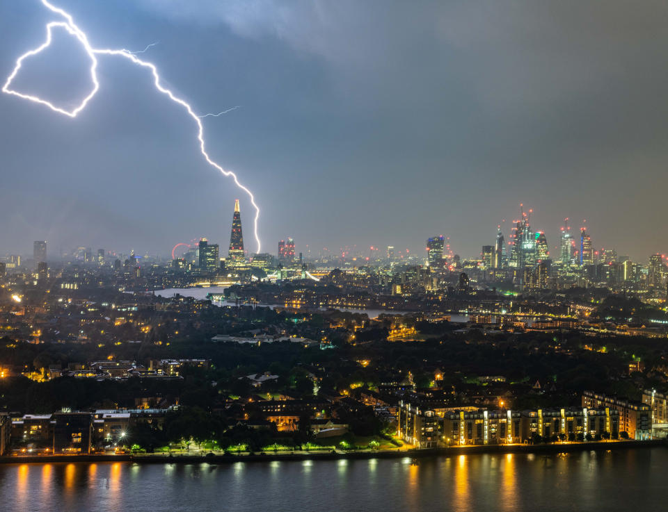 Dramatic scenes were captured as London and southern England were hit by the ‘mother of all thunderstorms’