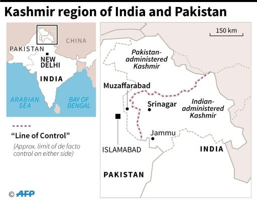 Map showing the Kashmir region of India and Pakistan