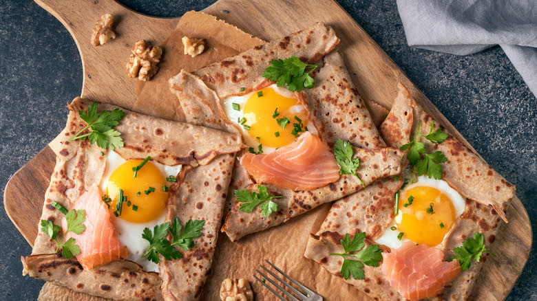 crepes with eggs and salmon