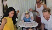 <p>Birthday baby! The family celebrate's Archie's 1st birthday in a festive shot.</p>