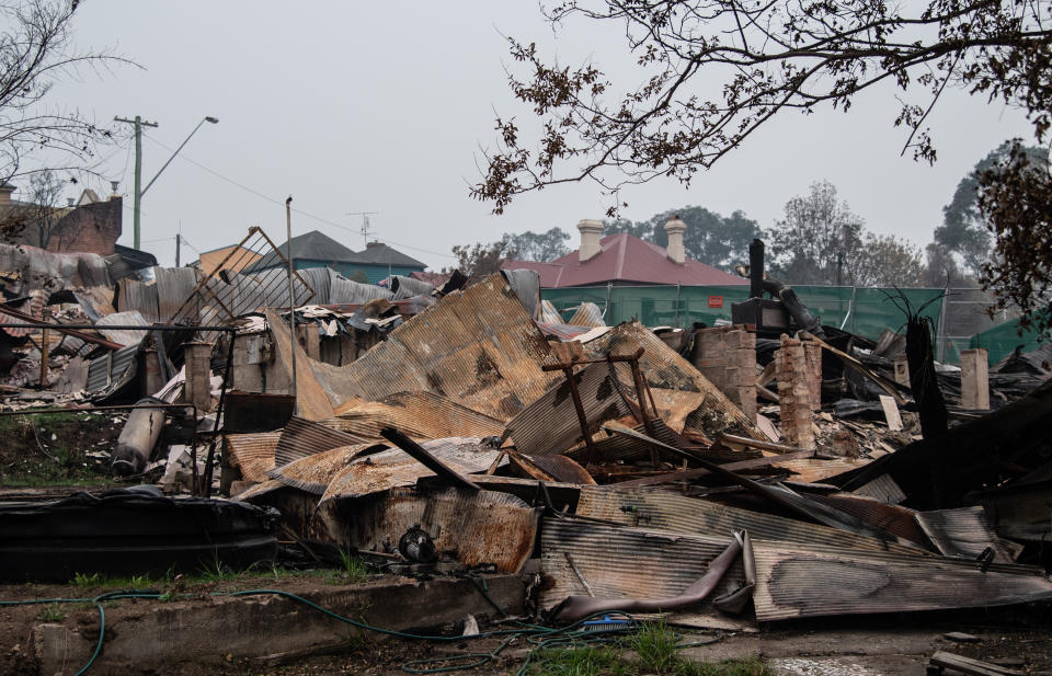 The remains of a business in Cobargo after it was engulfed by a bushfire. 